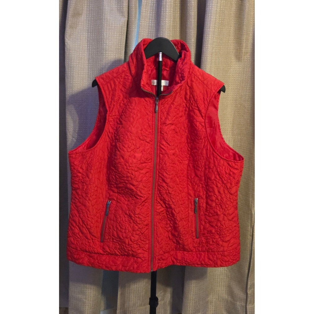 CJ Banks Quilted Zip Up Vest Women's Size 1X Red Zipper Pockets